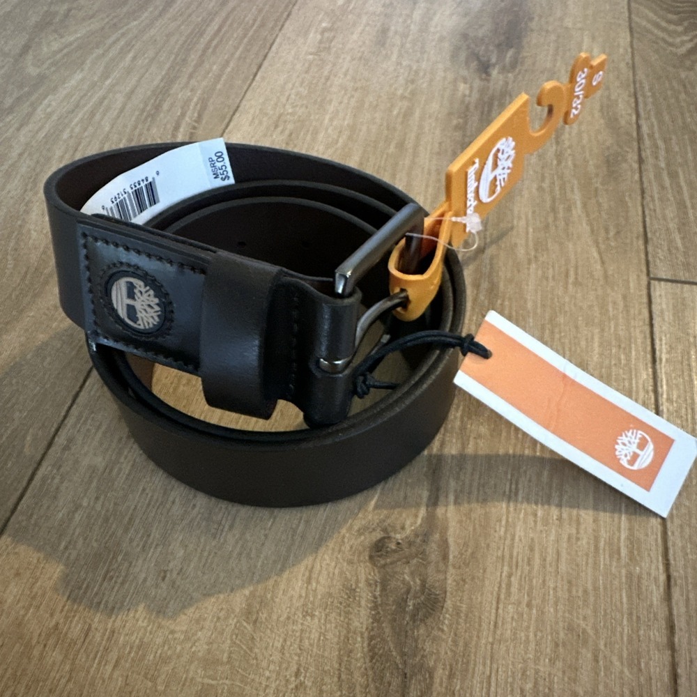 Timberland Men's Small 30-32 Brown Leather Belt Logo Workwear Hipster NWT